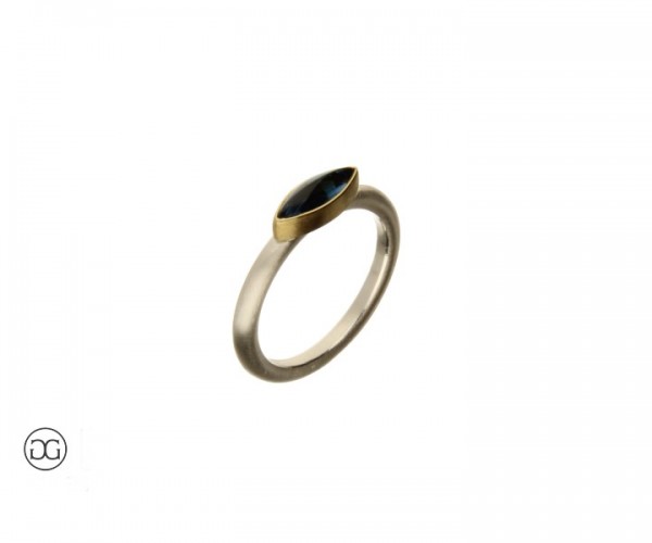 Damenring Bicolor Silber Topas blau