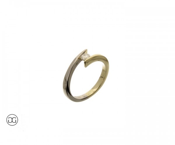 Damenring Bicolor Gelbgold Palladium Brillant 0,18ct