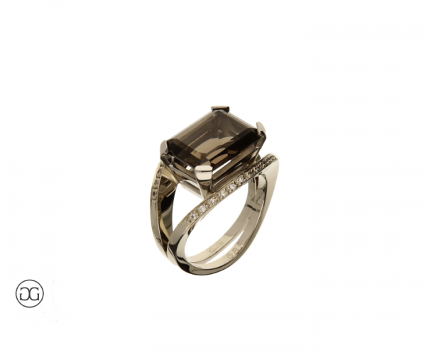 Damenring Weißgold 585 Rauchquarz