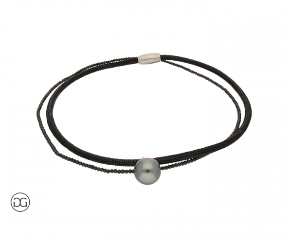 Collier Tahiti-Zuchtperle Onyx Leder